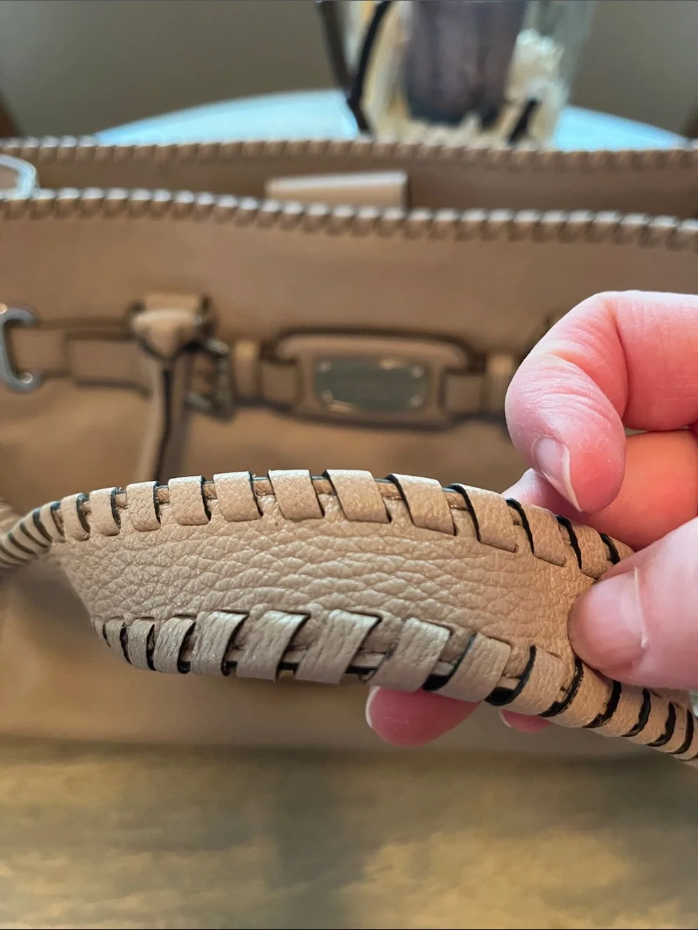 Final price! Michael Kors beige Leather Satchel with Whipstitch Trim